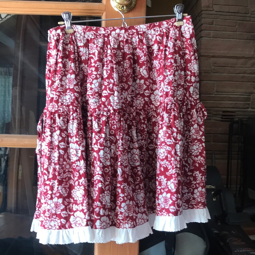 Chloe Floral Tiered Red Skirt with White eyelet Trim See by Chloe